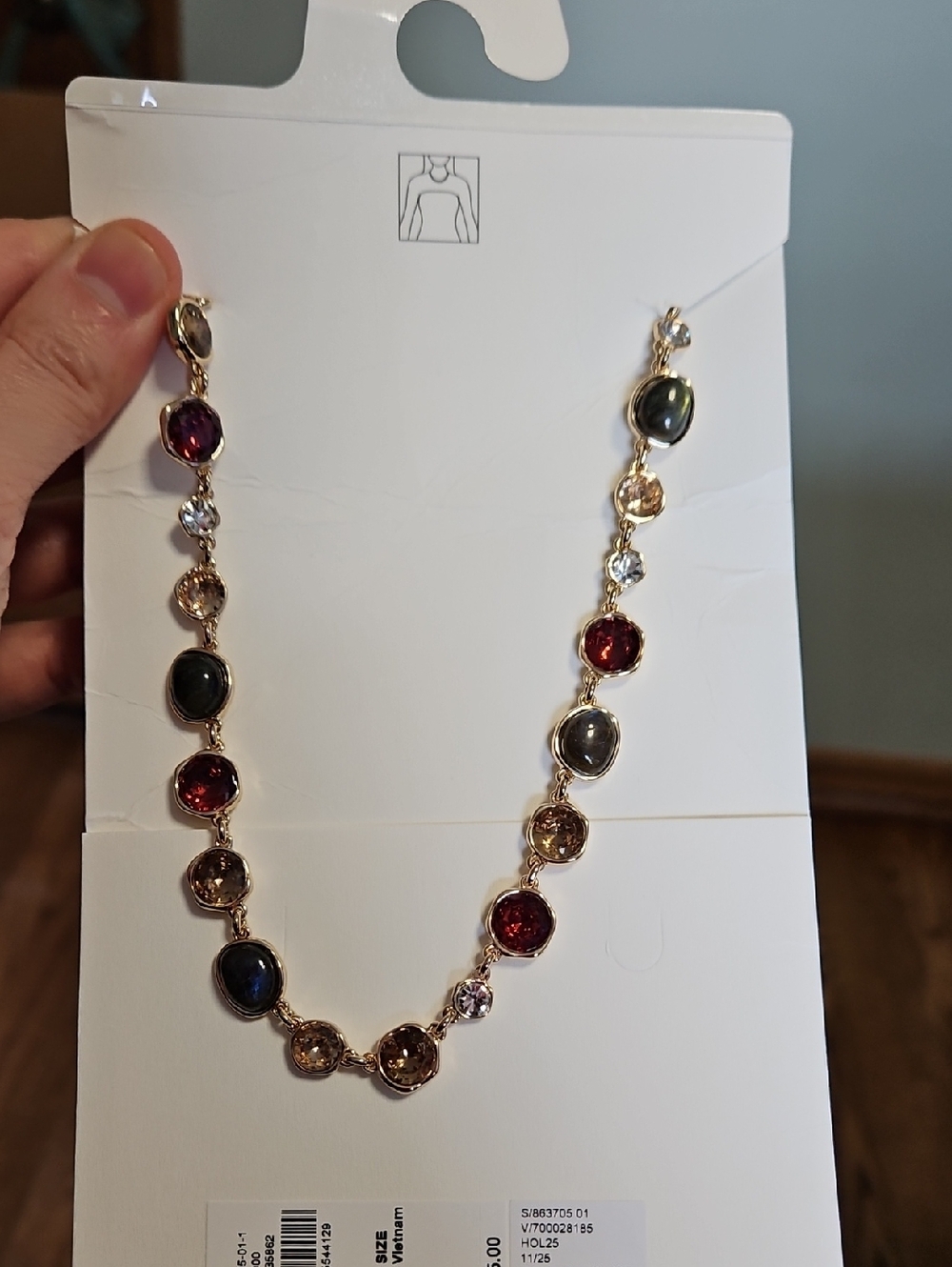 Tonal Glass Necklace - Pink, Olive & Gold - Picture 2 of 3
